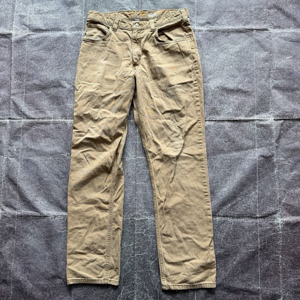 Men's Carhartt Light Brown Relaxed Straight Rigby Canvas Work Pants Sz 33 X 34